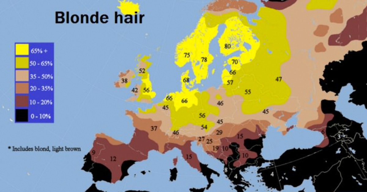 Répartition des blonds et des roux en Europe