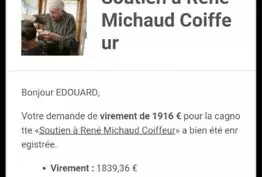 René Michaud a reçu la cagnotte solidaire des coiffeurs hier !
