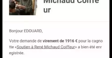 René Michaud a reçu la cagnotte solidaire des coiffeurs hier !